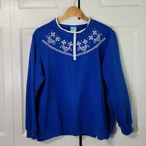 Vintage Comfort Corner Womens Blue & White Sweatshirt Size XL Embroidered 90s